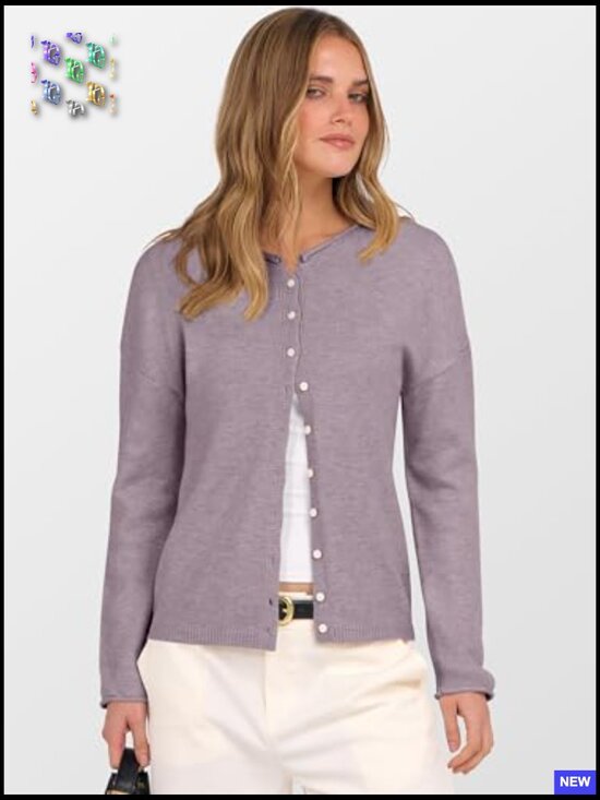 Oversized Button Down Cardigan Sweater Long Sleeve Crew Neck Loose Fit - Picture 3 of 7